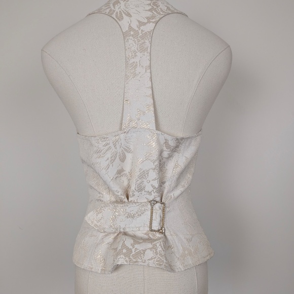 Guess Brocade Vest Waistcoat Cream Sleeveless Fitted Buttons - Picture 5 of 9